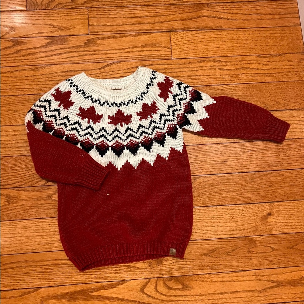 Red and White Knit Sweater with Star Pattern